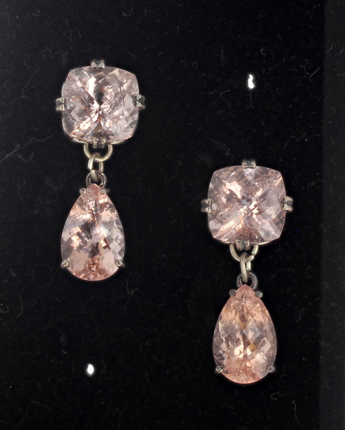 AJD Glittering Natural Pink Morganite Stud Earrings For Sale