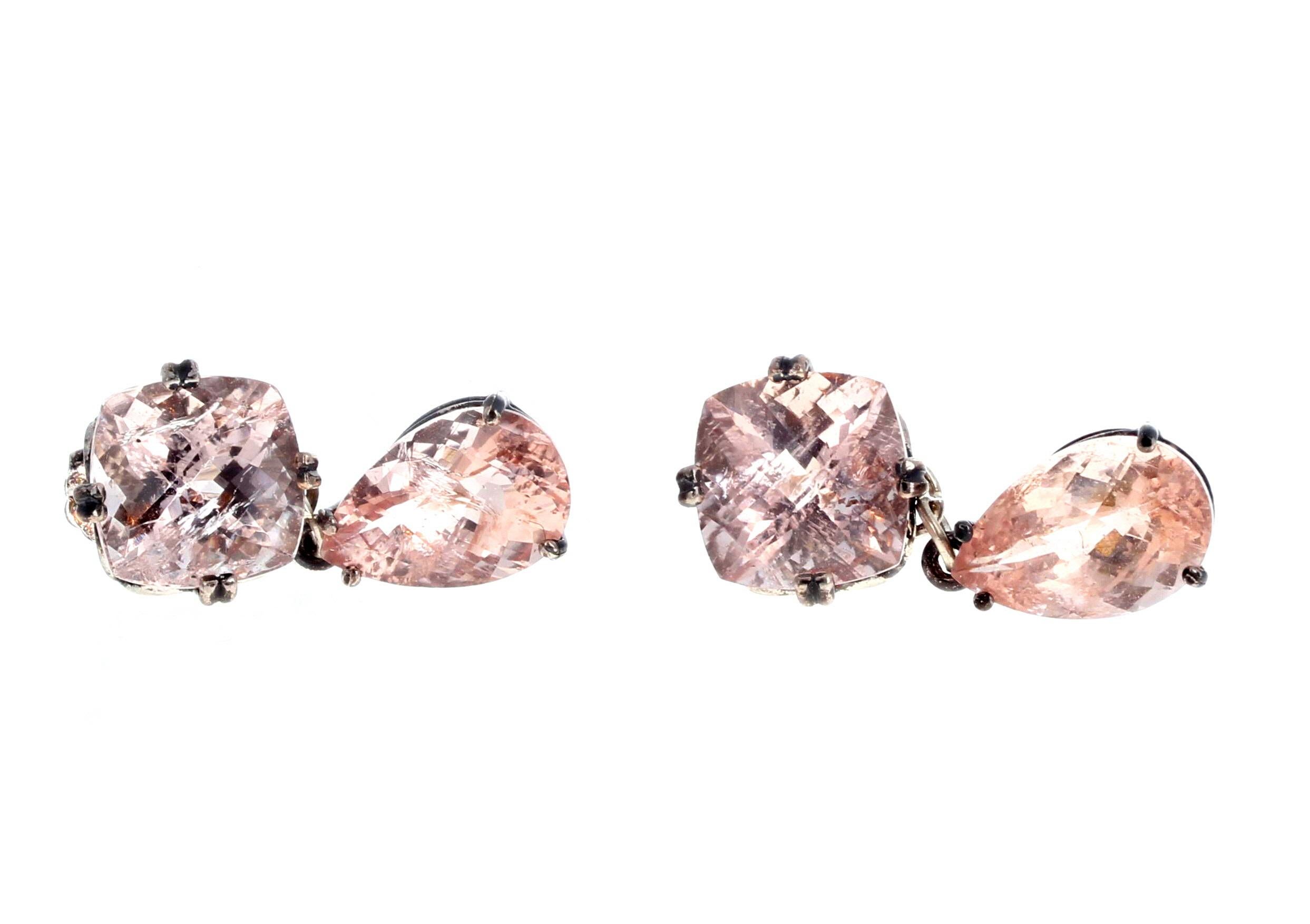 Mixed Cut AJD Glittering Natural Pink Morganite Stud Earrings For Sale