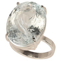 AJD Glittering Oval 23 Carat Aquamarine Set in Sterling Silver Ring