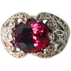 AJD Glittering Unique 6.4 Ct Red Zircon Sterling Silver Day/Evening Ring