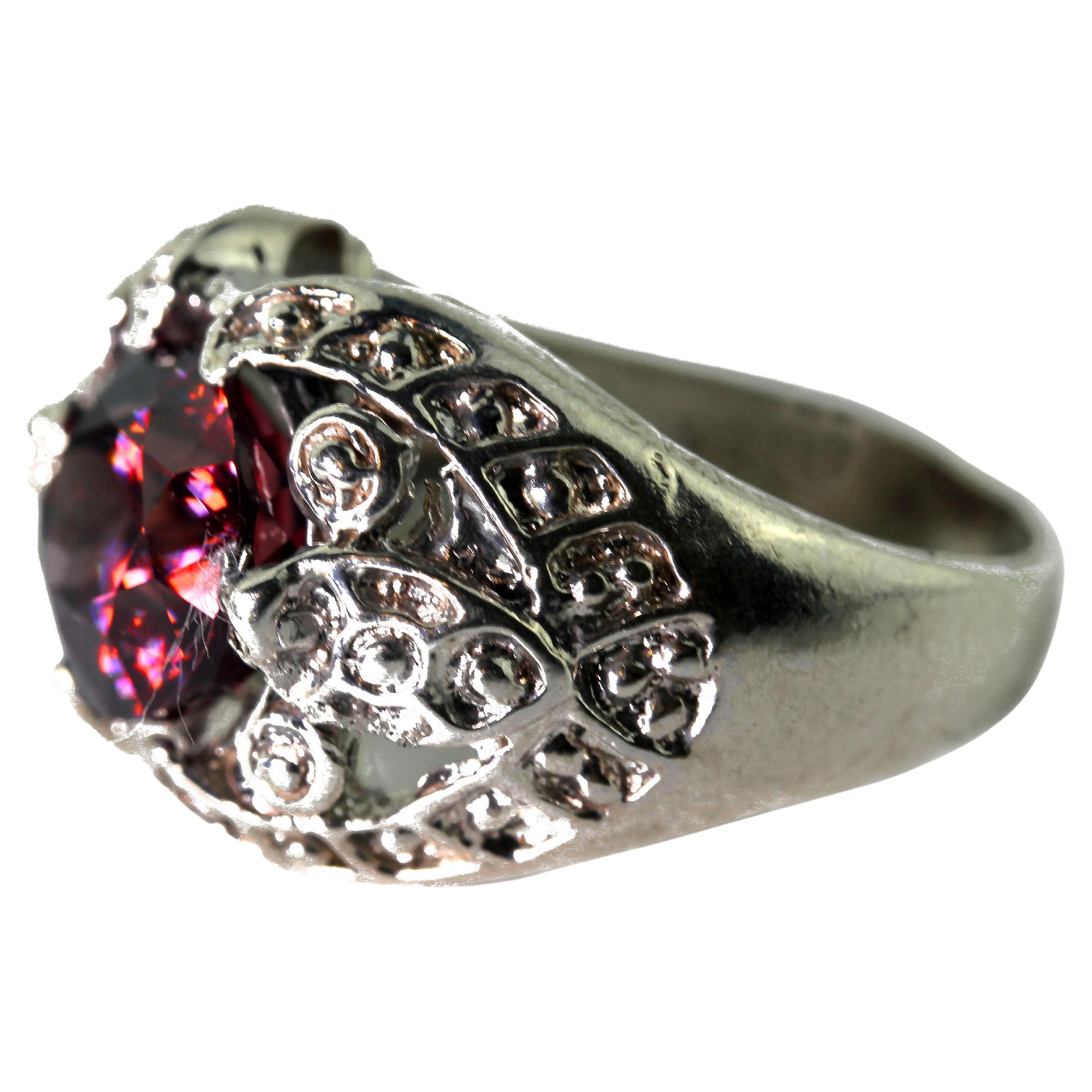 Oval Cut AJD Glittering Unique 6.4 Ct Red Zircon Sterling Silver Day/Evening Ring For Sale