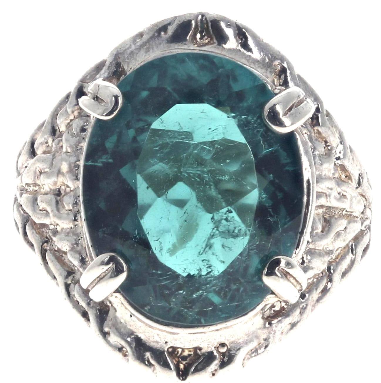 Donna AJD Anello da cocktail in argento con tormalina indicolita verde e blu da 8 carati, splendido in vendita