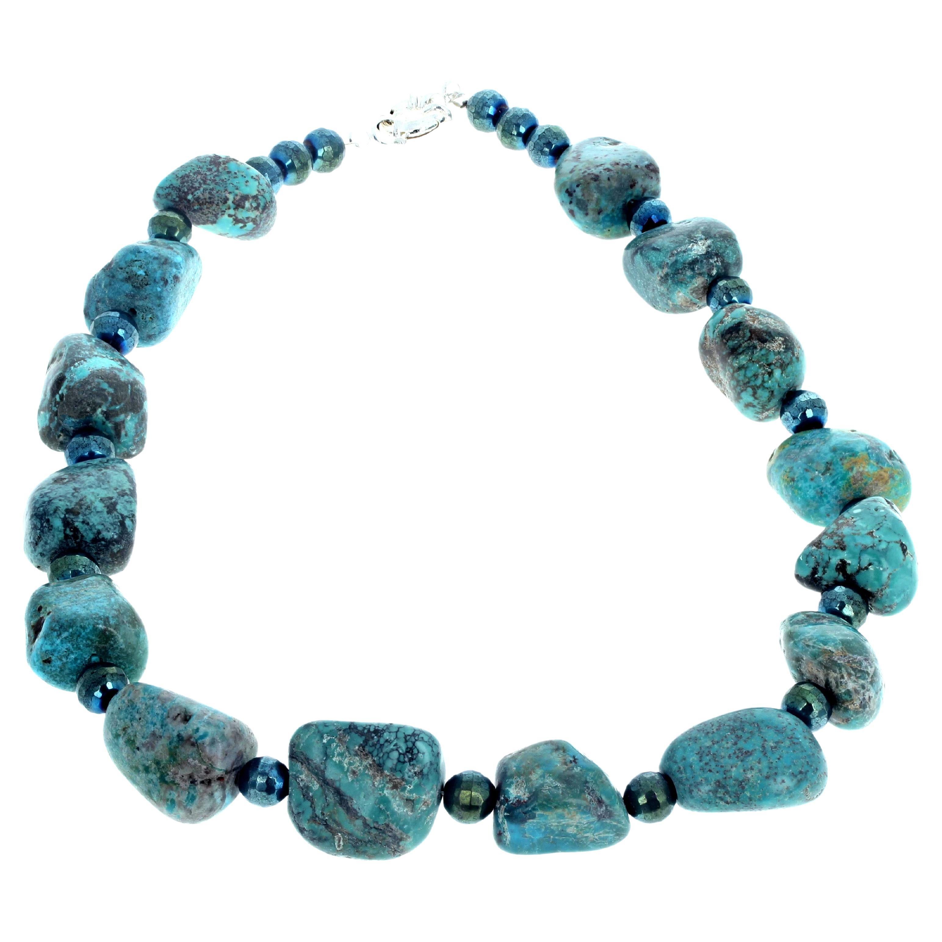 AJD Glorious Chunky Polished Natural Real Turquoise Necklace For Sale