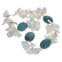AJD Glowing Bright Natural FlipFlop Pearls & Polished Turquoise 21 Necklace