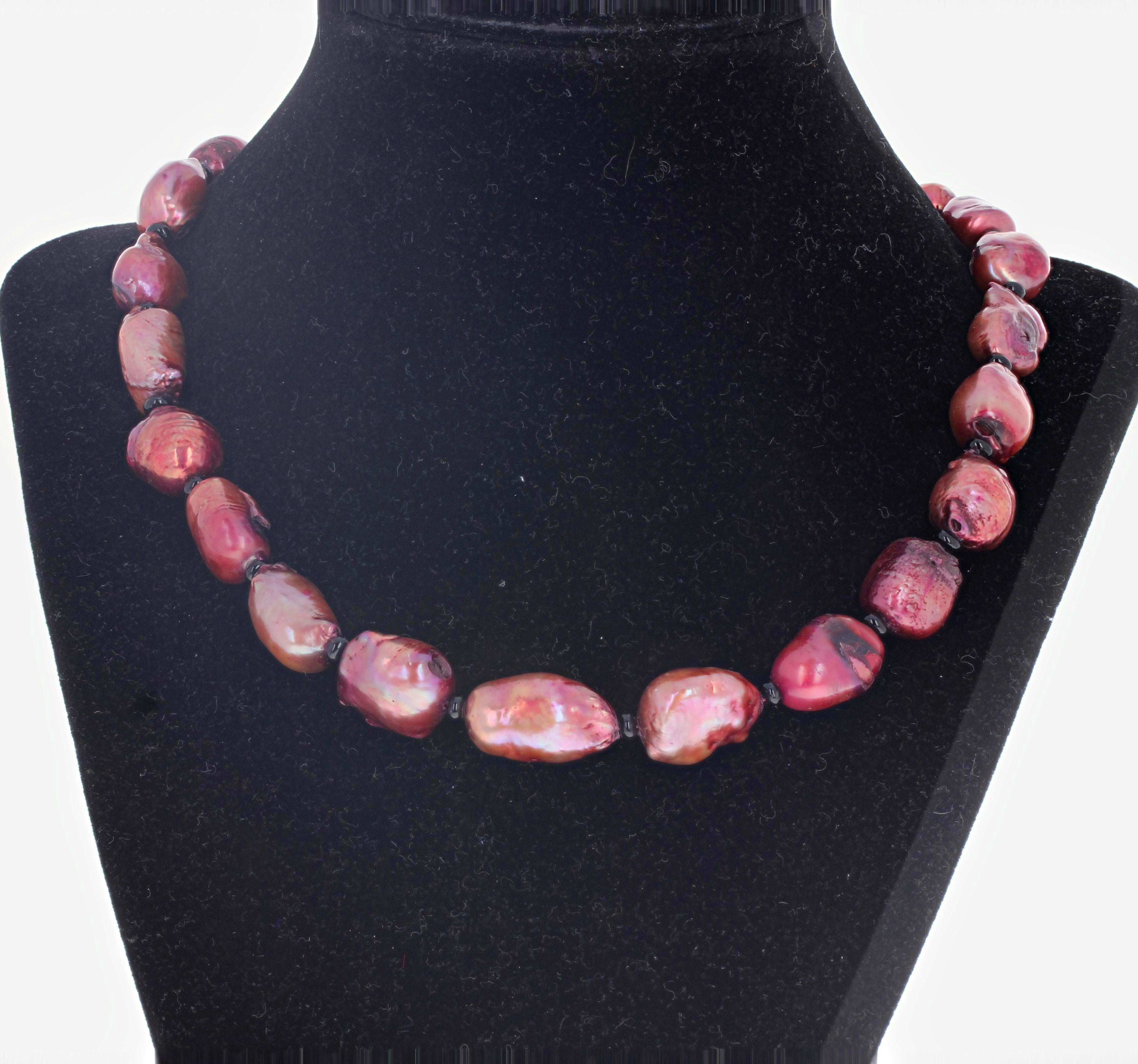 AJD Very Rare Glowing Coppery Pink Cultured Pearl Necklace For Sale 2