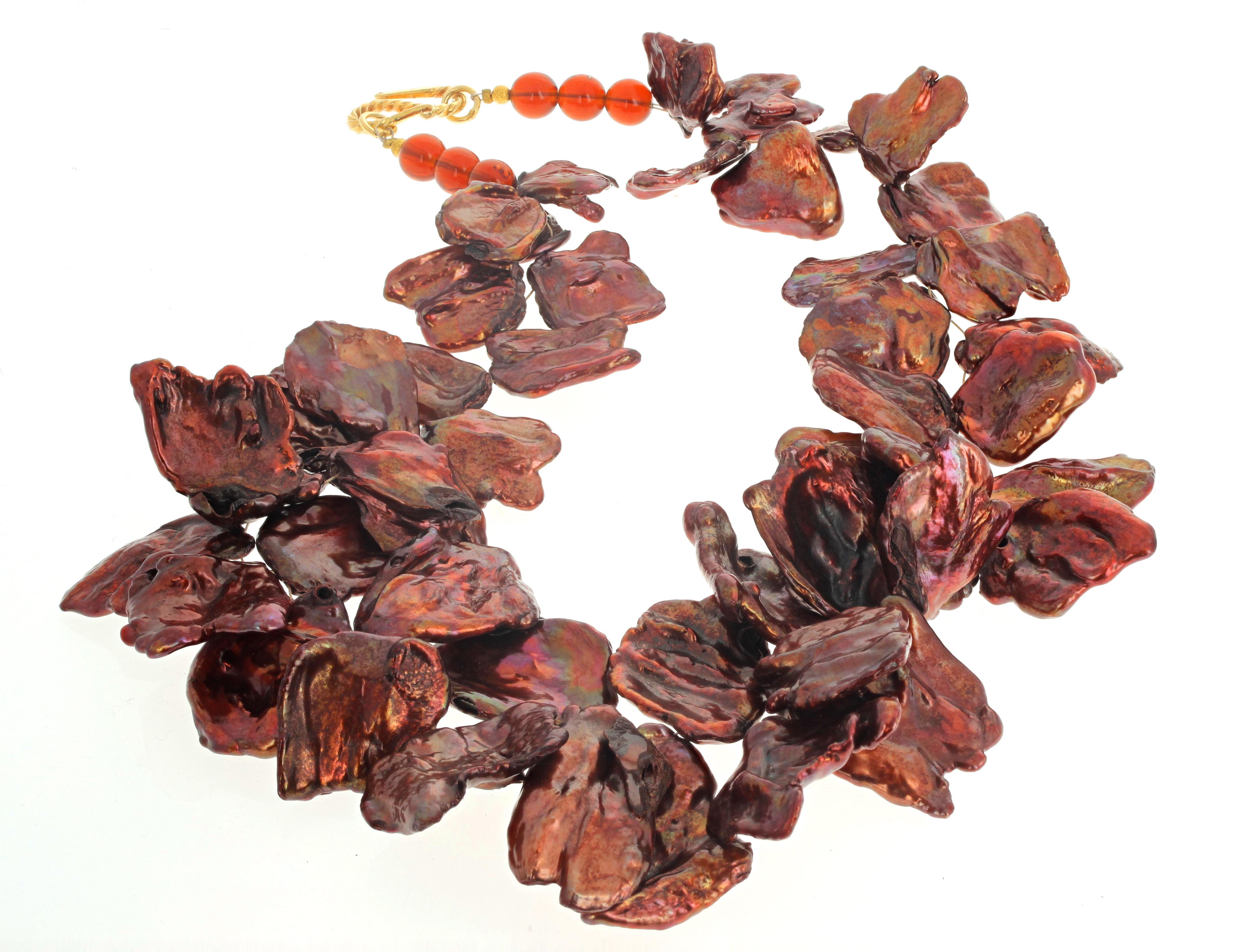 Uncut AJD Glowing Flippy Floppy Coppery Glittering REAL Keshi Pearls Necklace For Sale