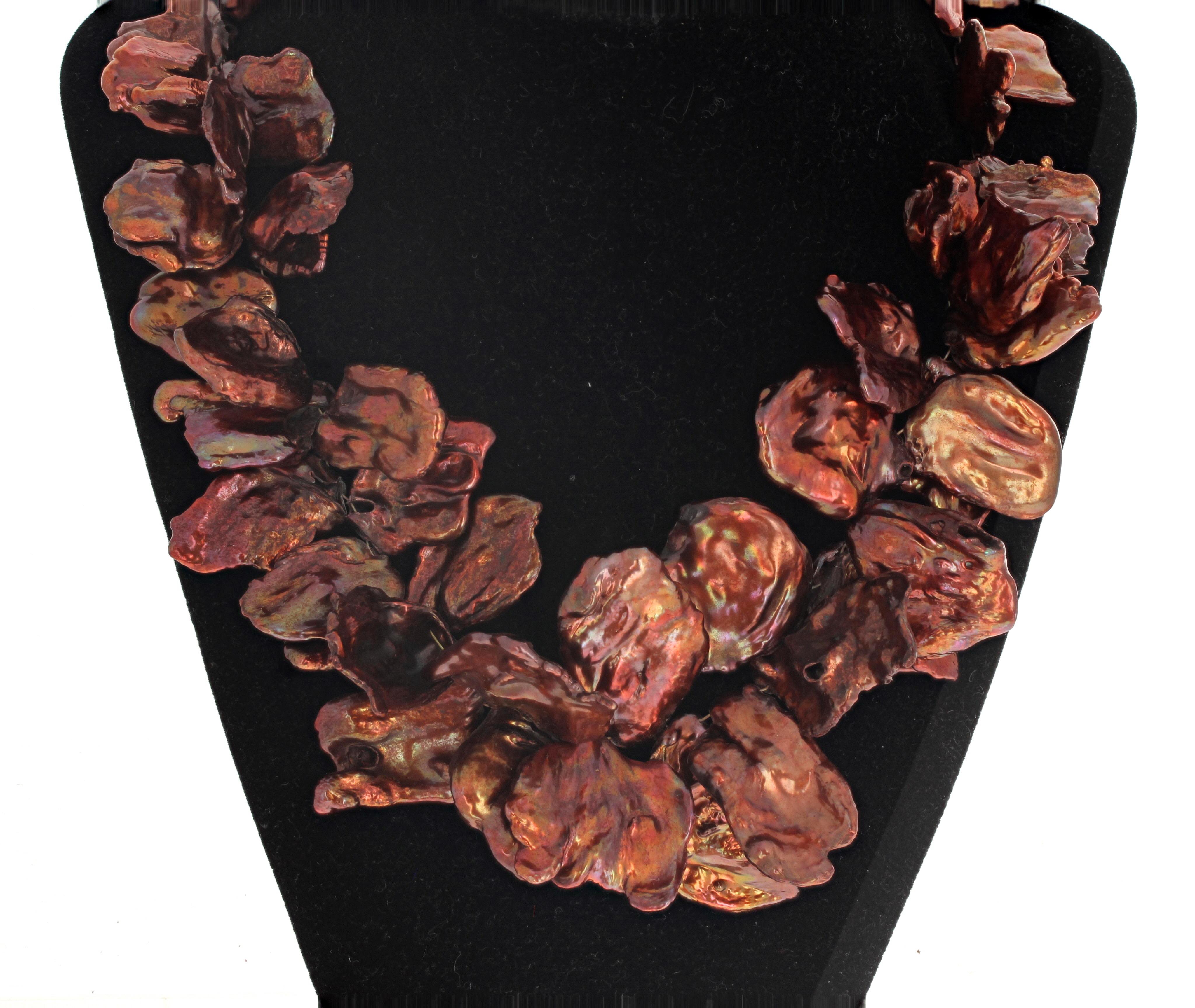 Women's or Men's AJD Glowing Flippy Floppy Coppery Glittering REAL Keshi Pearls Necklace For Sale