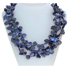AJD glänzende wunderschöne mehrfarbige dreireihige echte Keshi-Perlenkette mit echten Keshi-Perlen, AJD