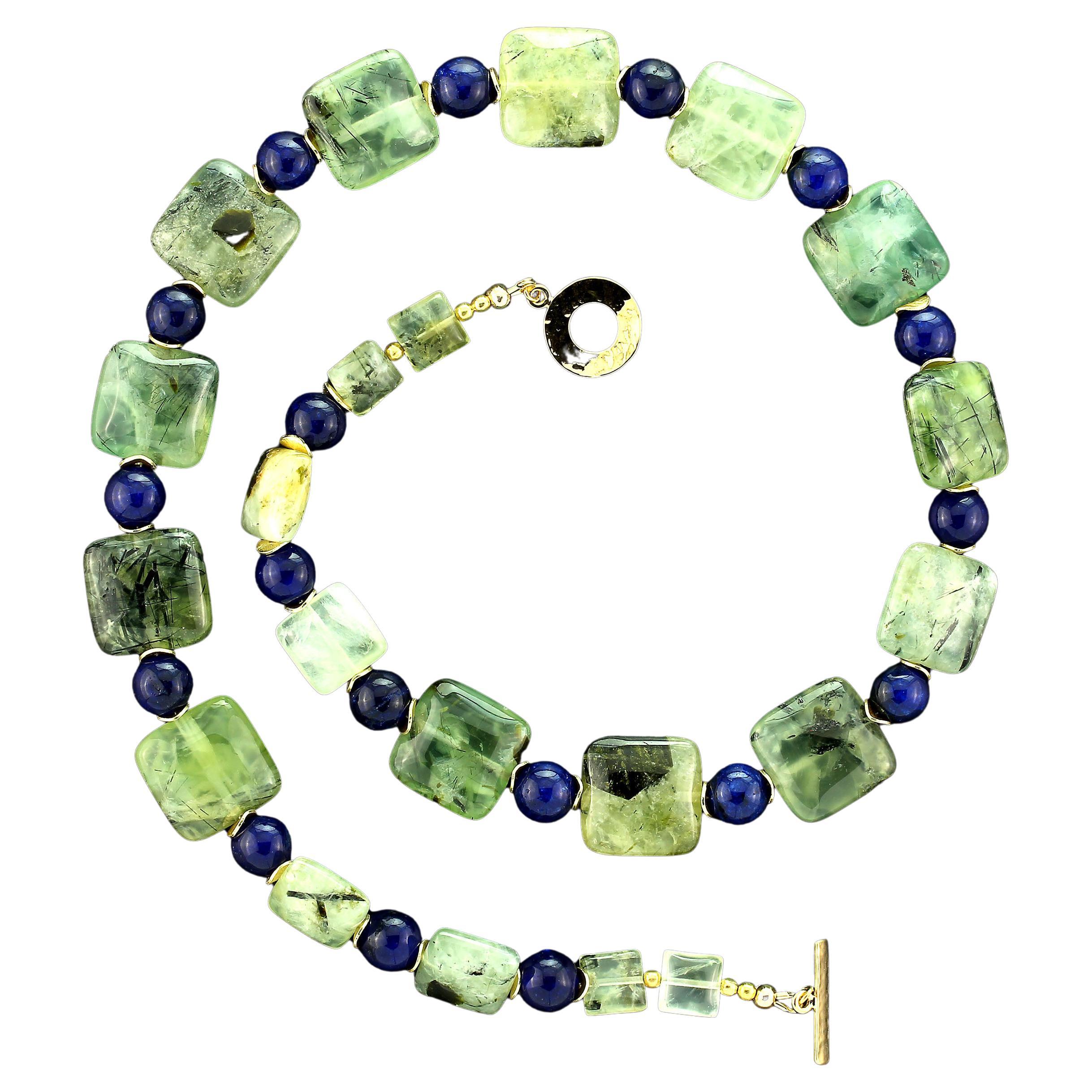 AJD Glowing Green Brazilian Prehnite with Blue Agate Necklace    Great Gift!!