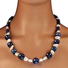AJD Collier de Kyanite et Perle blanche irisée 23 pouces Cadeau parfait !