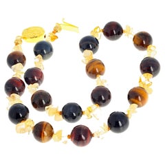 AJD Glowing Natural Multi-Color Tiger Eye 
Natural Real Citrine Necklace