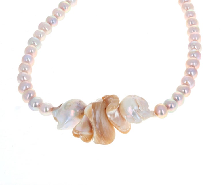 AJD Glowing Pinky Cultured Pearls and Goldy Pearl Shells Necklace For
