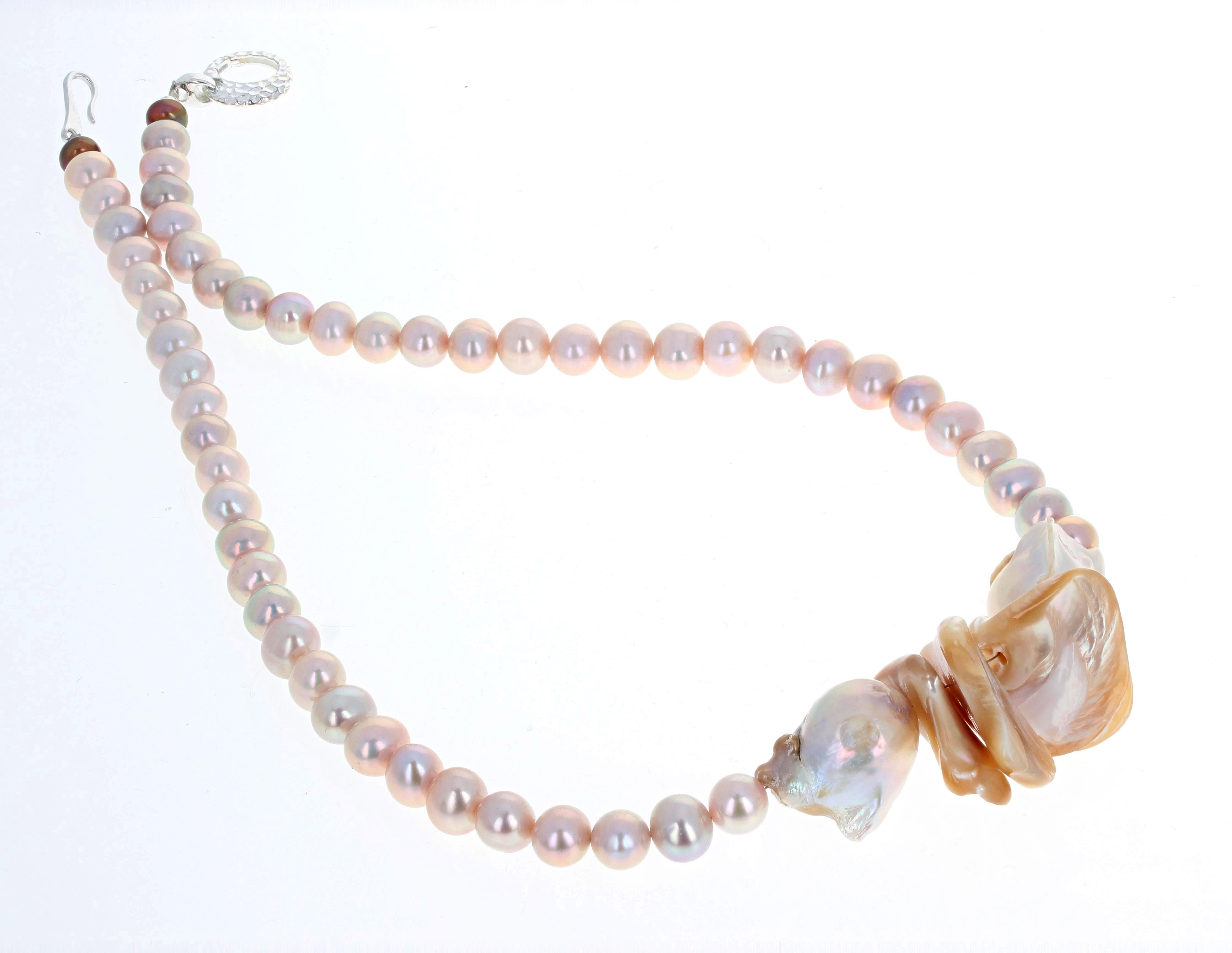 Uncut AJD Dramatic Pinky Cultured Pearls & Goldy Pearl Shells Artistic Necklace