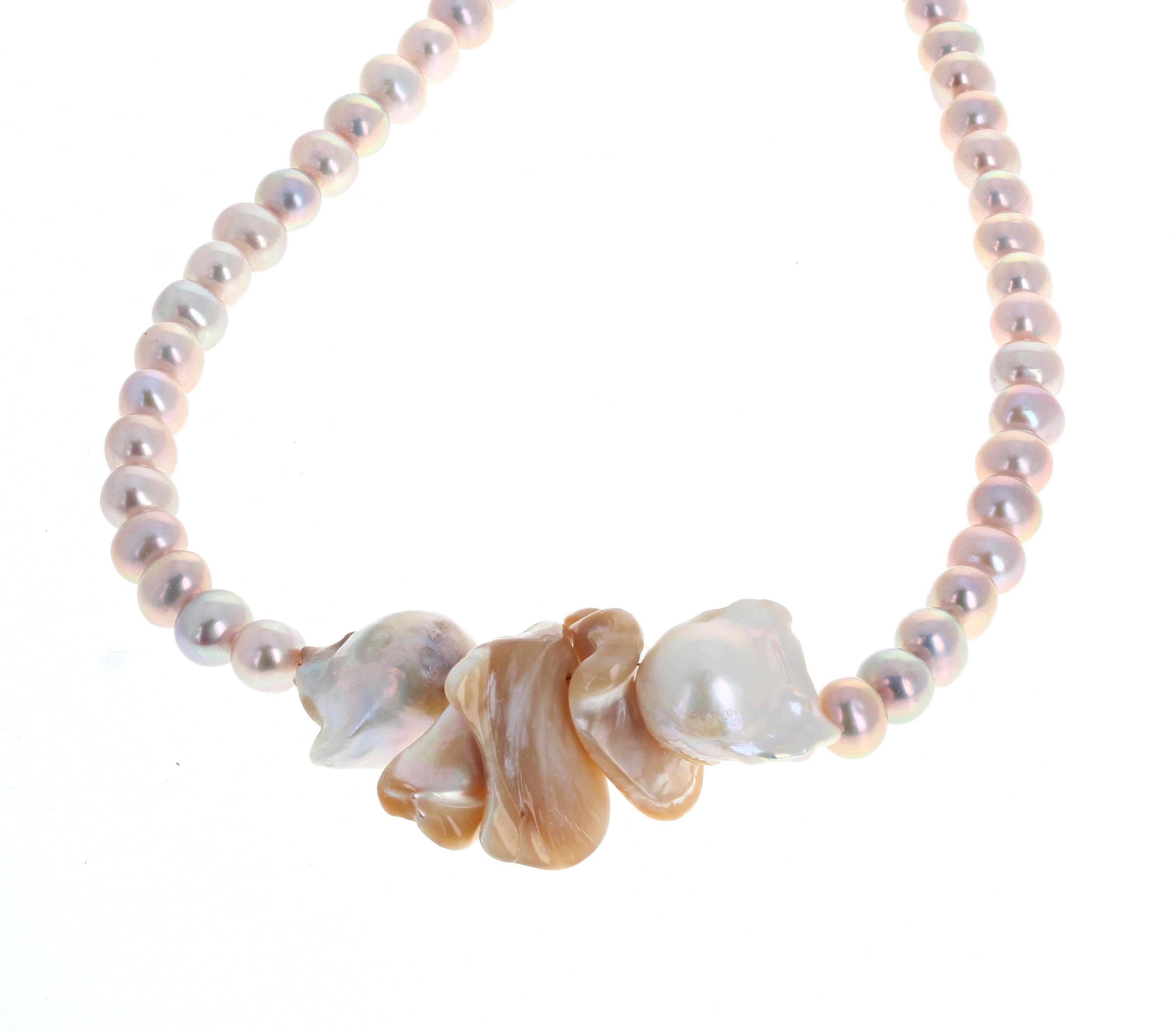 AJD Dramatic Pinky Cultured Pearls & Goldy Pearl Shells Artistic Necklace 2