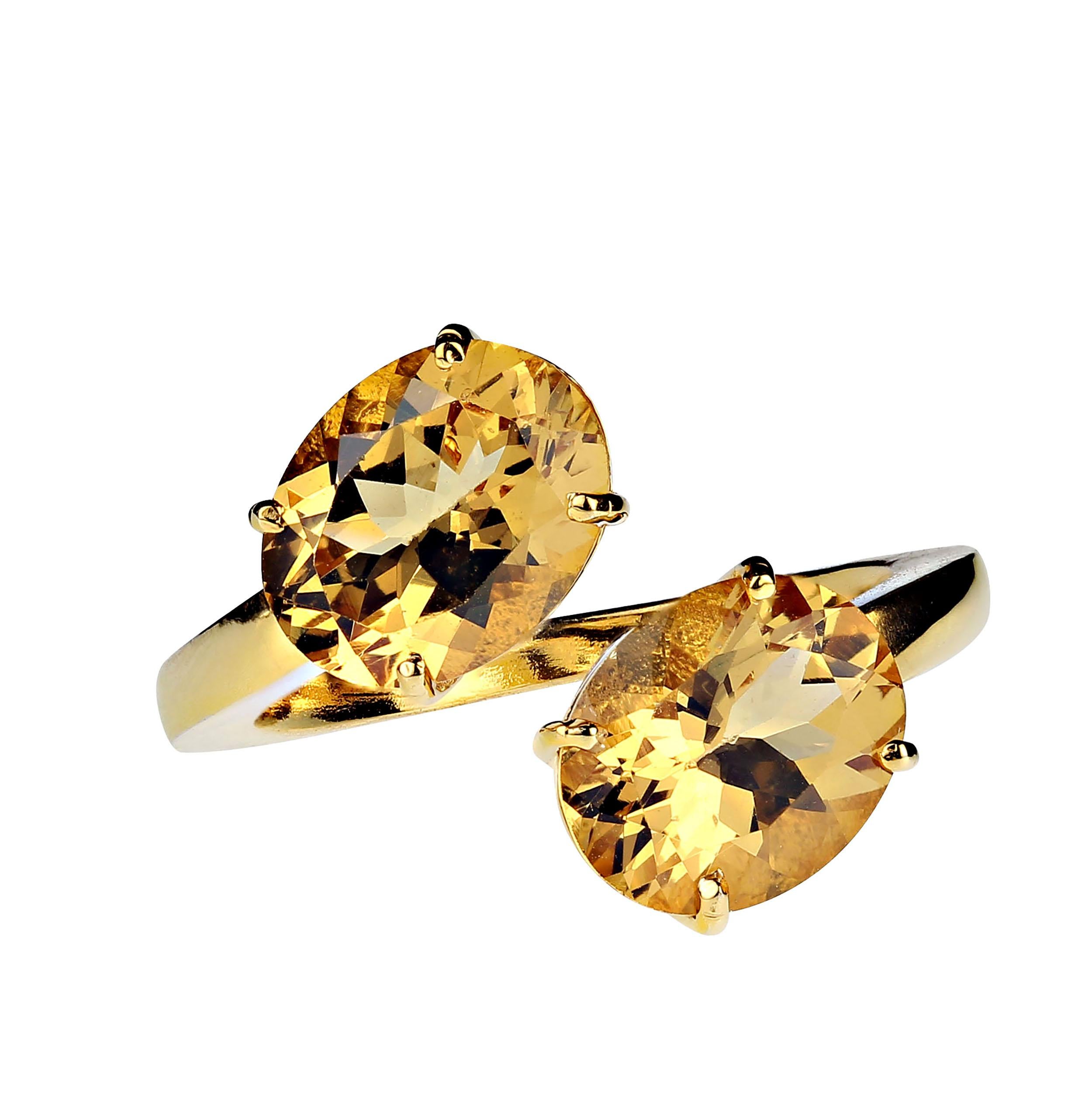 Artisan AJD Golden Beryl Bypass Ring in Gold Rhodium over Sterling Silver For Sale