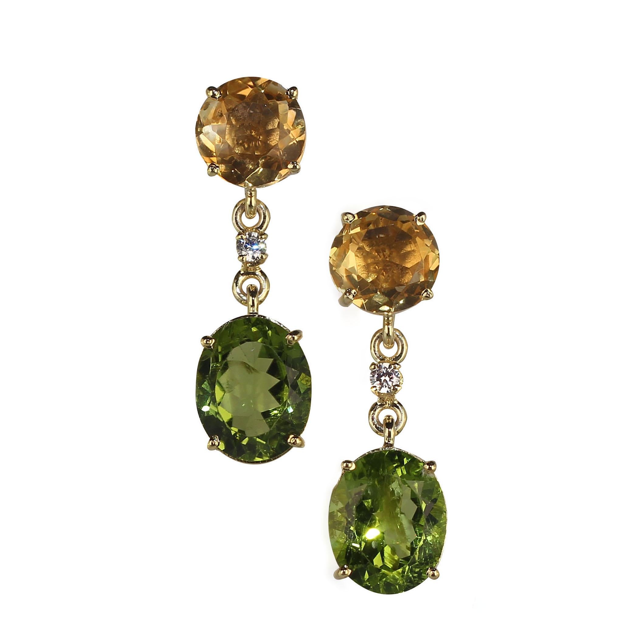 AJD Pendientes colgantes de citrino dorado y peridoto verde brillante Corte oval