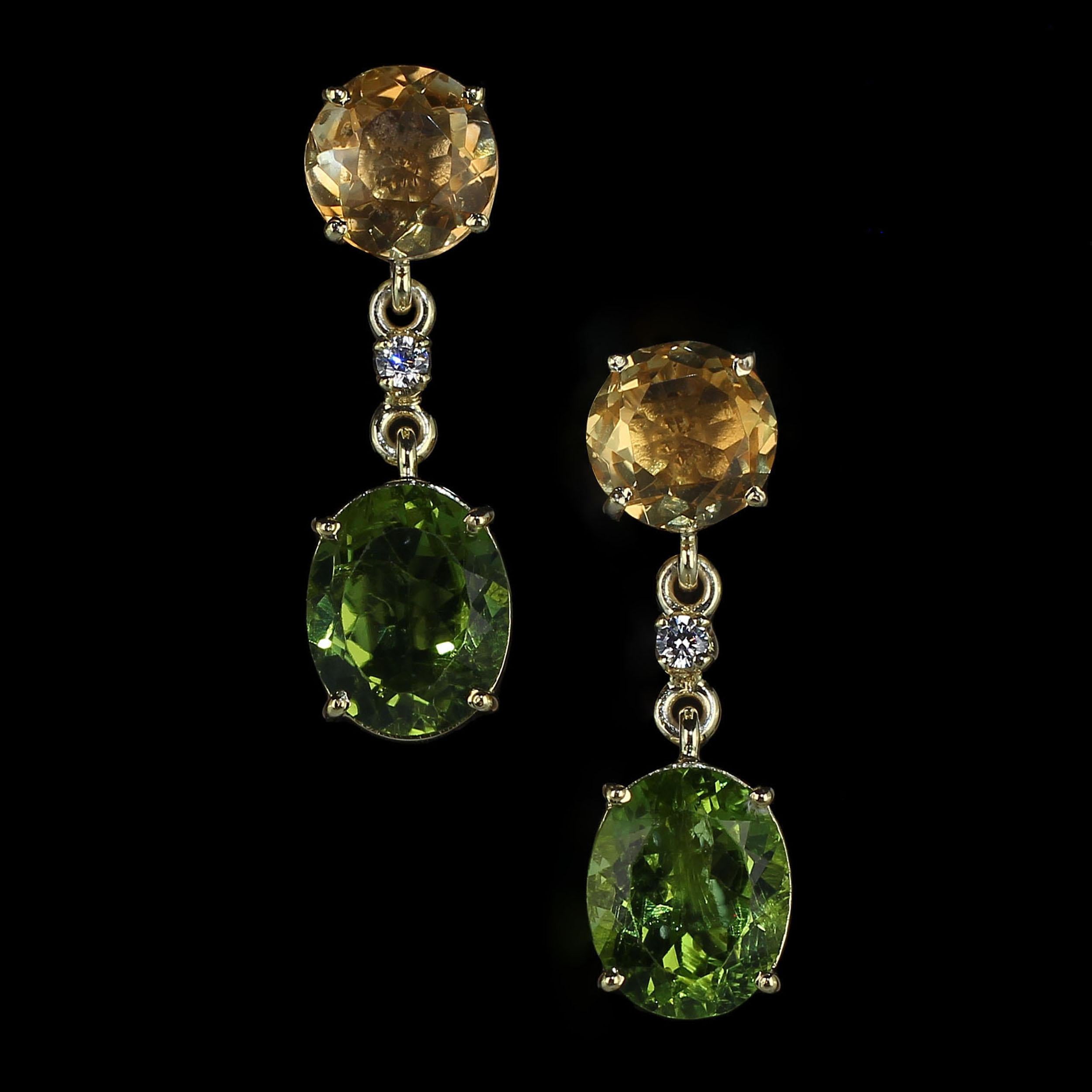 Artisan AJD Golden Citrine and Brilliant Green Peridot Dangle Earrings For Sale