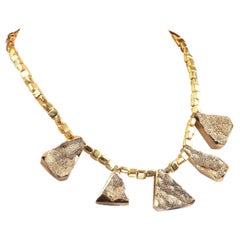 AJD 18 Inch Golden Druzy Triangles on Golden Beaded Necklace  Great Gift!