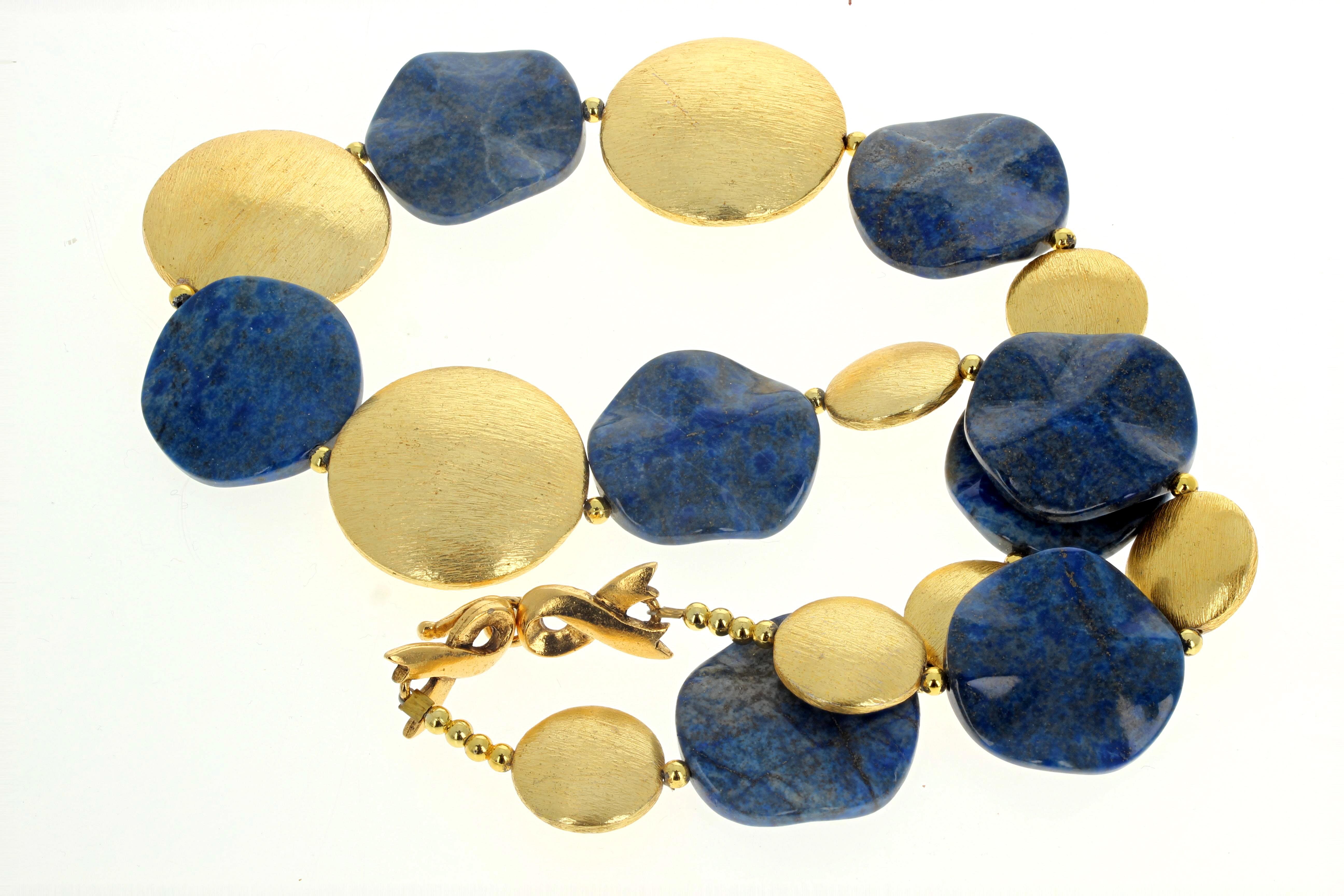 Round Cut AJD Goldy Flickering Natural Lapis Lazuli & Large Goldy Rondels Necklace For Sale