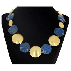 AJD Goldlickering Natürlicher Lapislazuli & Große Goldy Rondels 18" Halskette