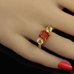 AJD Gorgeous Citrine and Rare Mali Green Garnet 3 Stone Ring
