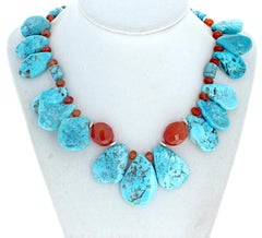 AJD Gorgeous Natural American Beauty Turquoise & Real Gemcut Carnelians Necklace