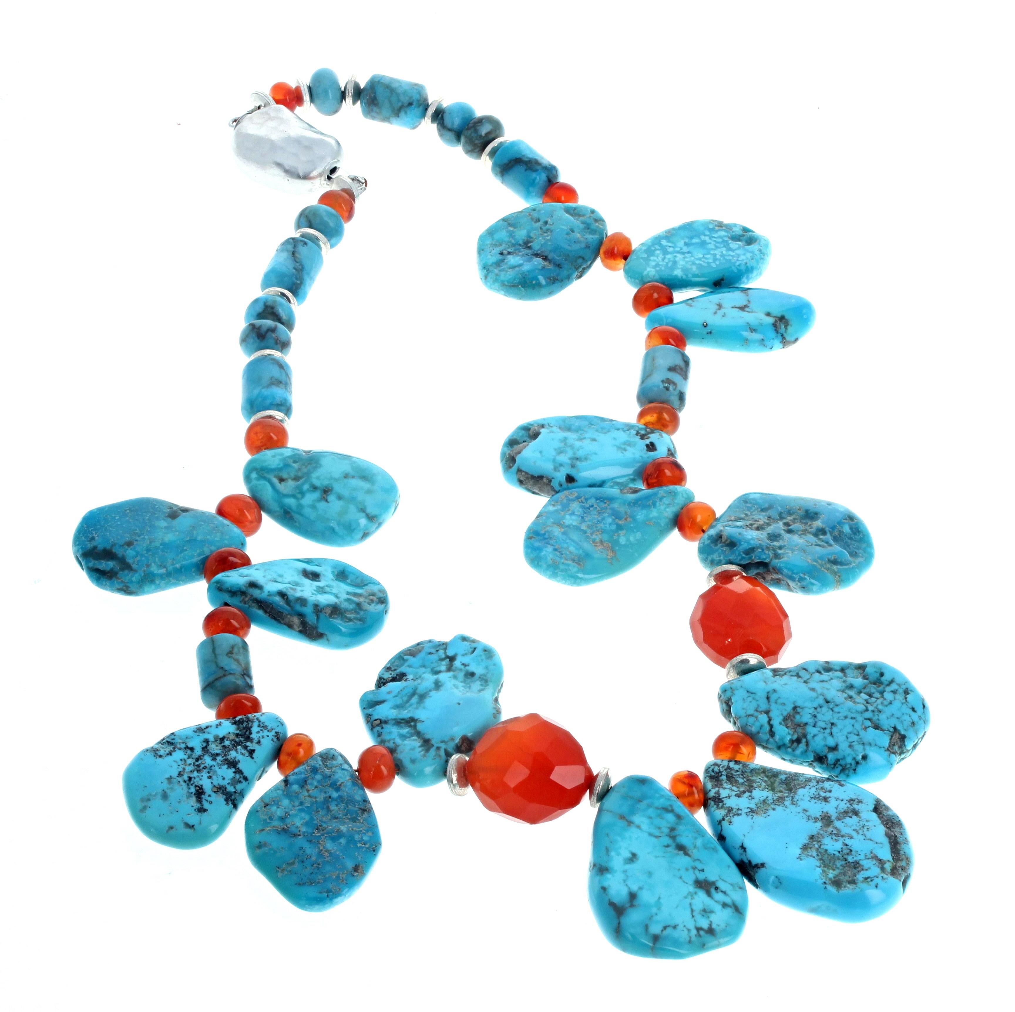 Mixed Cut AJD Gorgeous Natural American Beauty Turquoise & Real Gemcut Carnelians Necklace For Sale