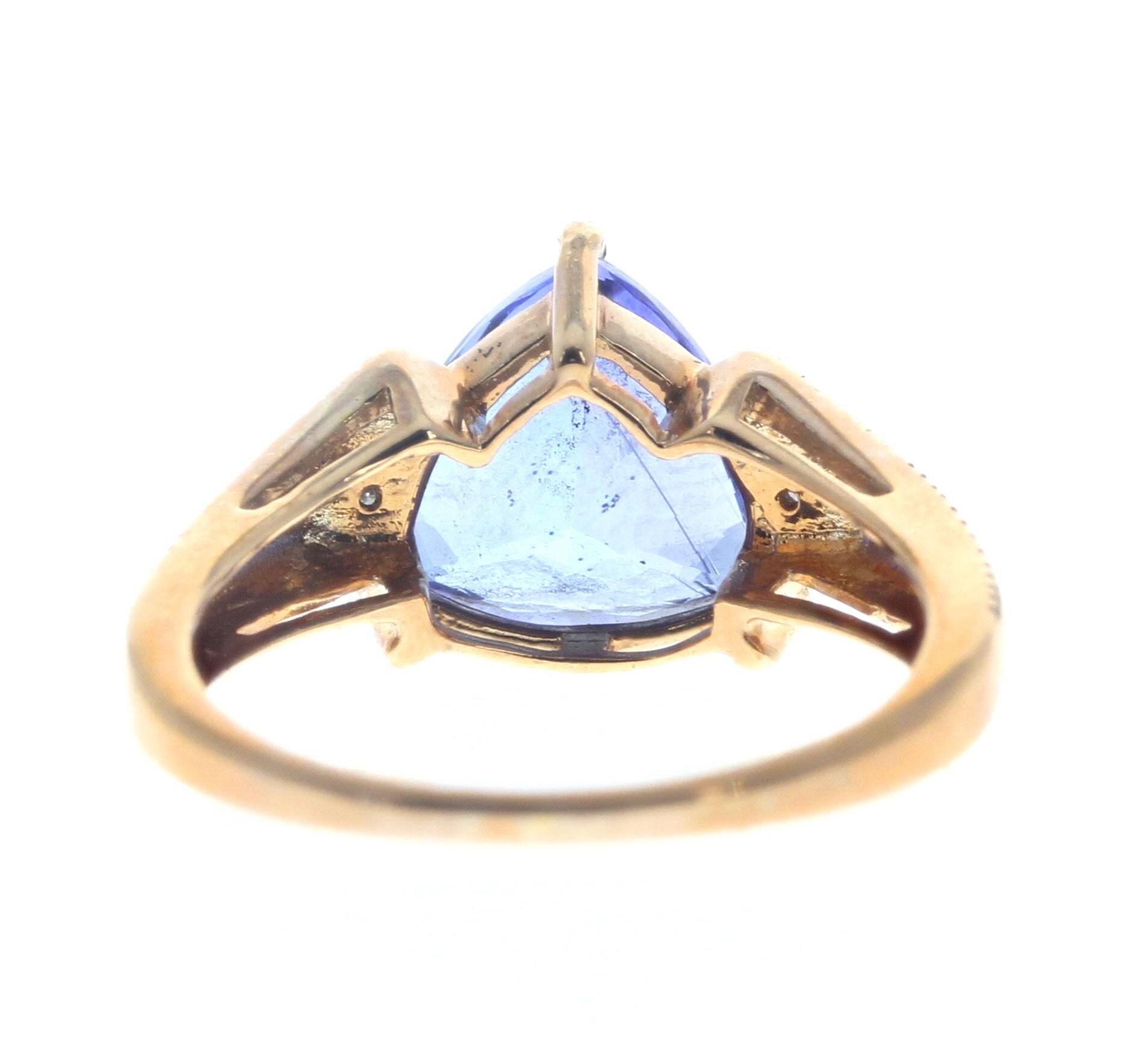 Women's or Men's AJD Gorgeous Natural Blue Tanzanite & Glittery Diamond Gold Ring For Sale