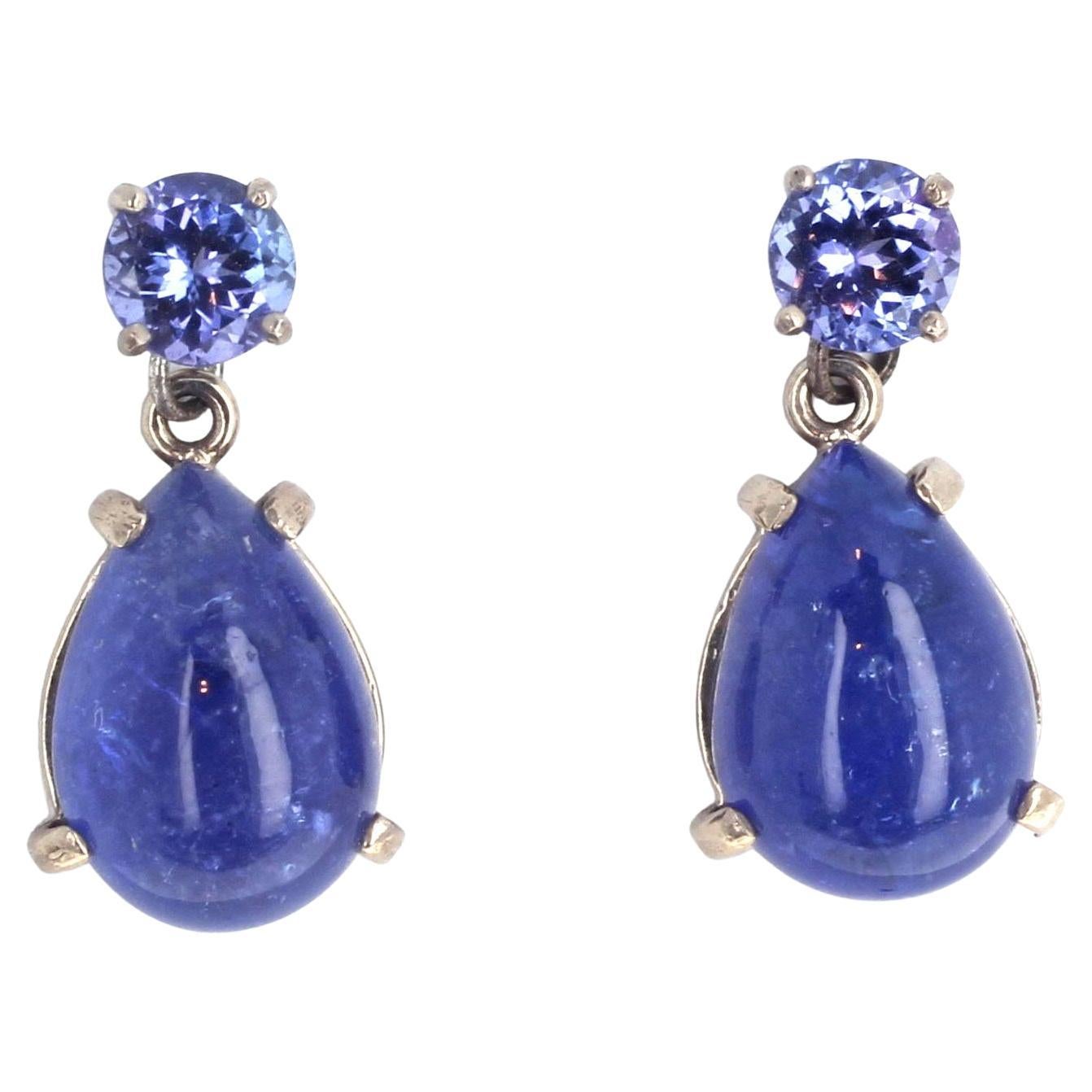 AJD - Superbes clous d'oreilles en tanzanite bleue naturelle (pierres précieuses et cabochons)