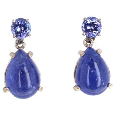 AJD - Superbes clous d'oreilles en tanzanite bleue naturelle (pierres précieuses et cabochons)
