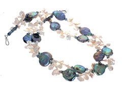 AJD Gorgeous Natural Pinky-Purply-Green-White Pearls Double Strand 17" Necklace