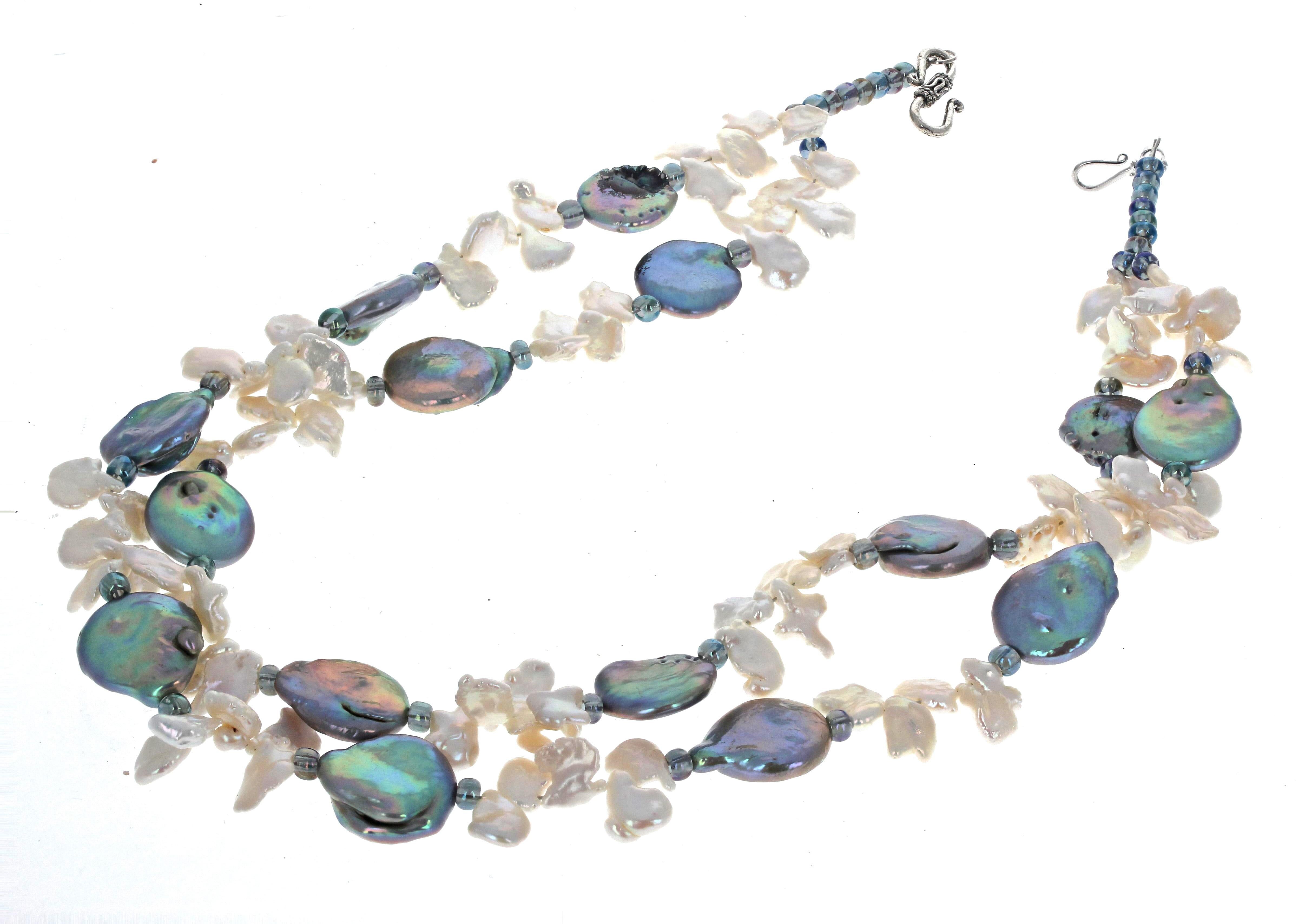 Mixed Cut AJD Gorgeous Natural Pinky-Purply-Green-White Pearls Double Strand 17