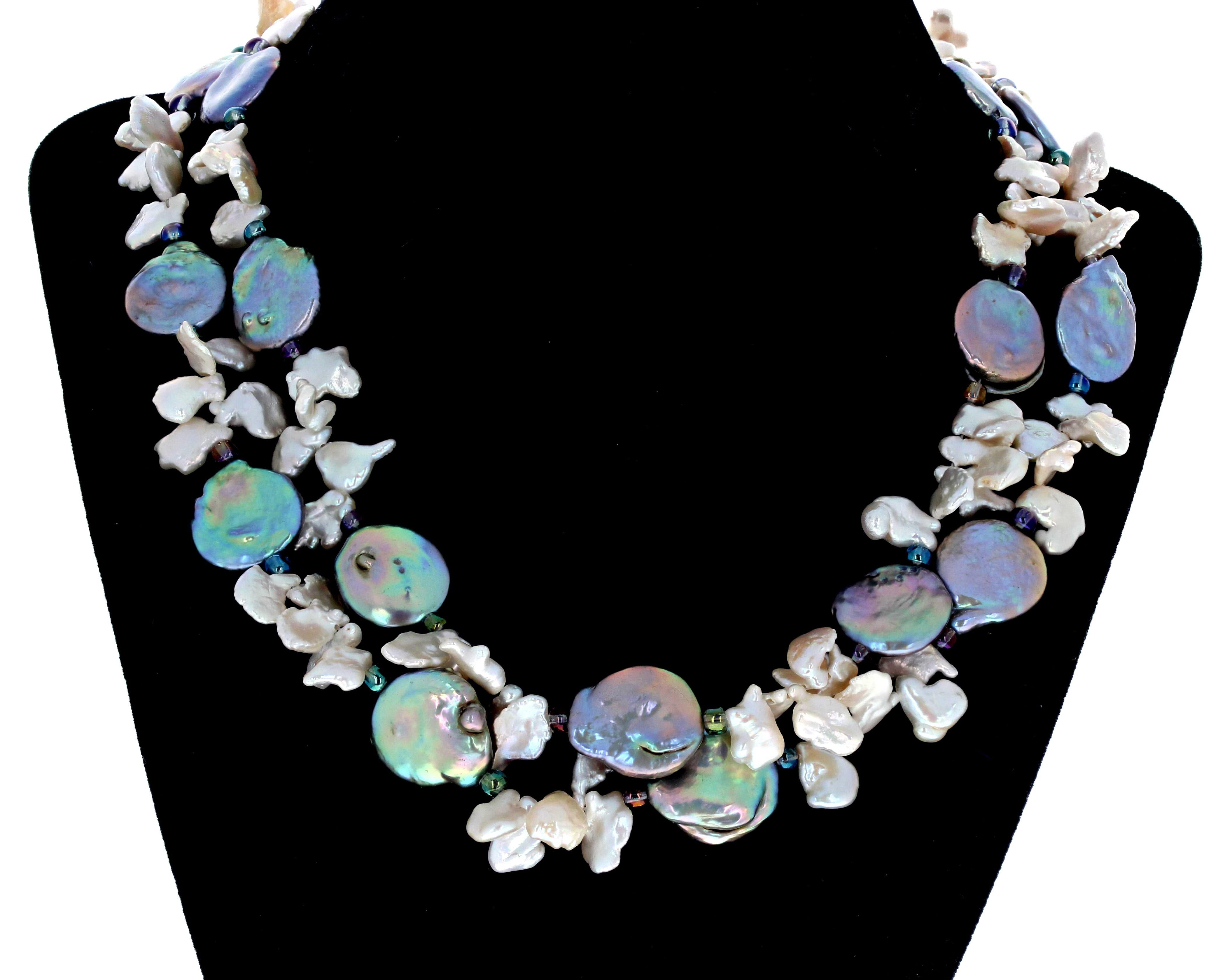 AJD Gorgeous Natural Pinky-Purply-Green-White Pearls Double Strand 17