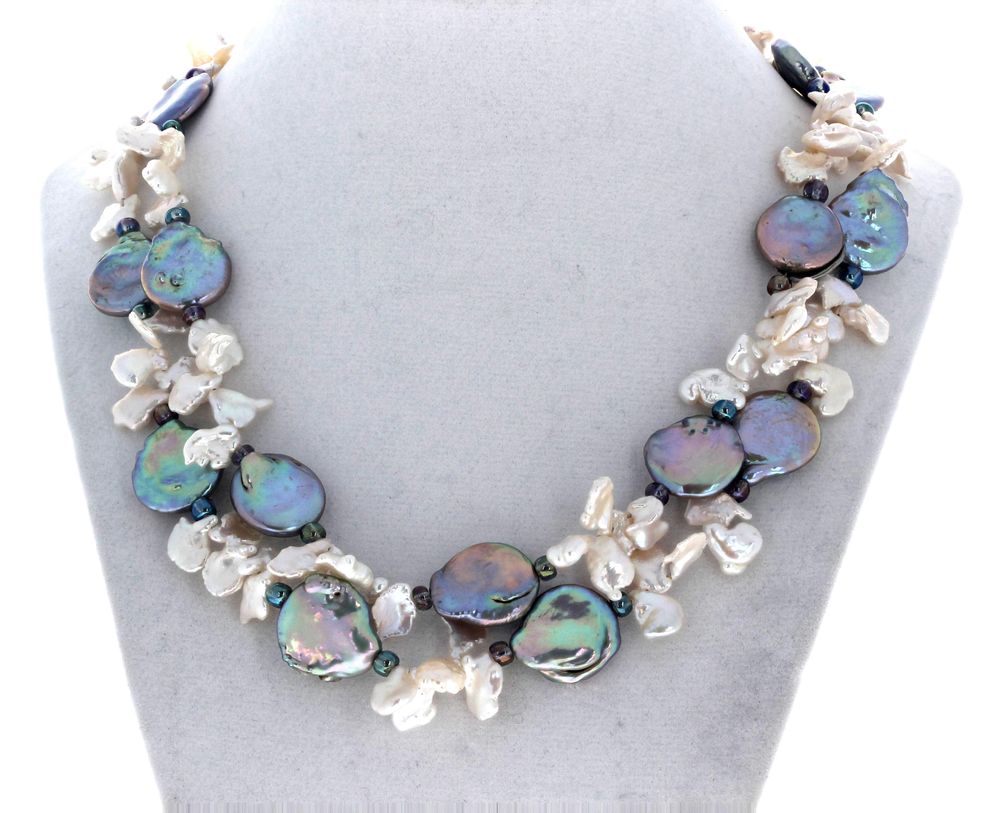 Women's or Men's AJD Gorgeous Natural Pinky-Purply-Green-White Pearls Double Strand 17