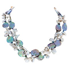 AJD Gorgeous Natural Pinky-Purply-Green-White Pearls Double Strand 17" Necklace