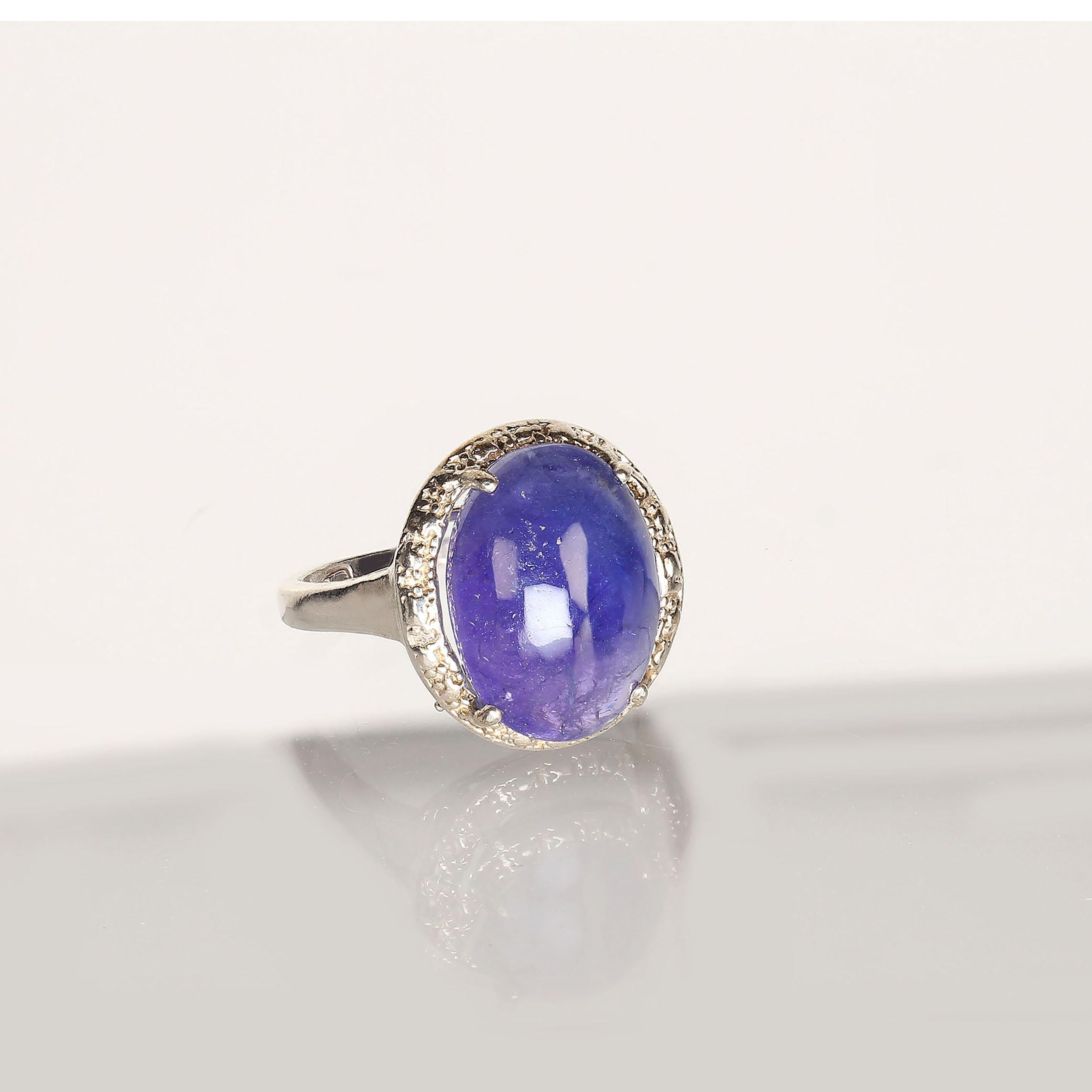 Artisan AJD Gorgeous Oval Tanzanite Cabochon in Sterling Silver Ring