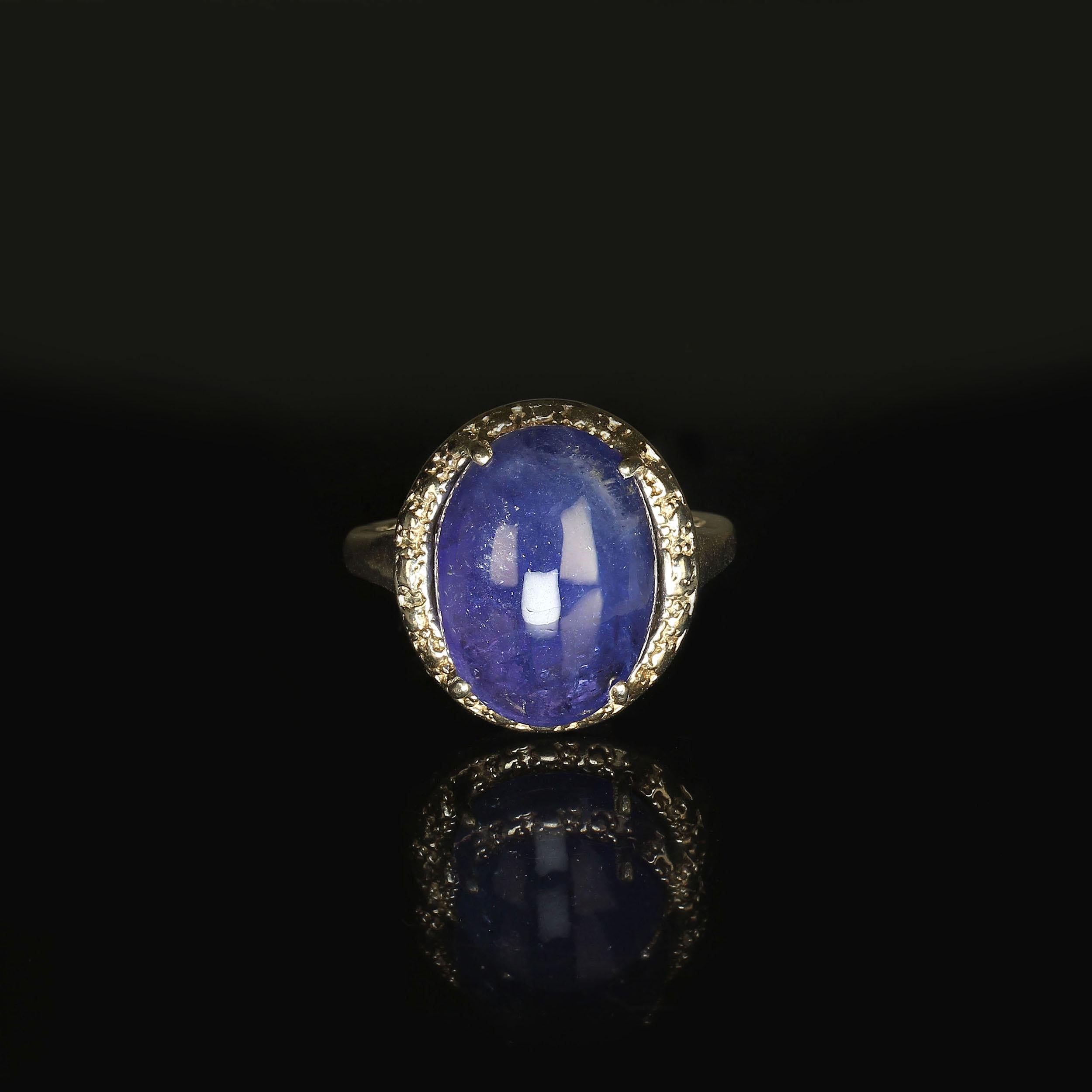 Oval Cut AJD Gorgeous Oval Tanzanite Cabochon in Sterling Silver Ring