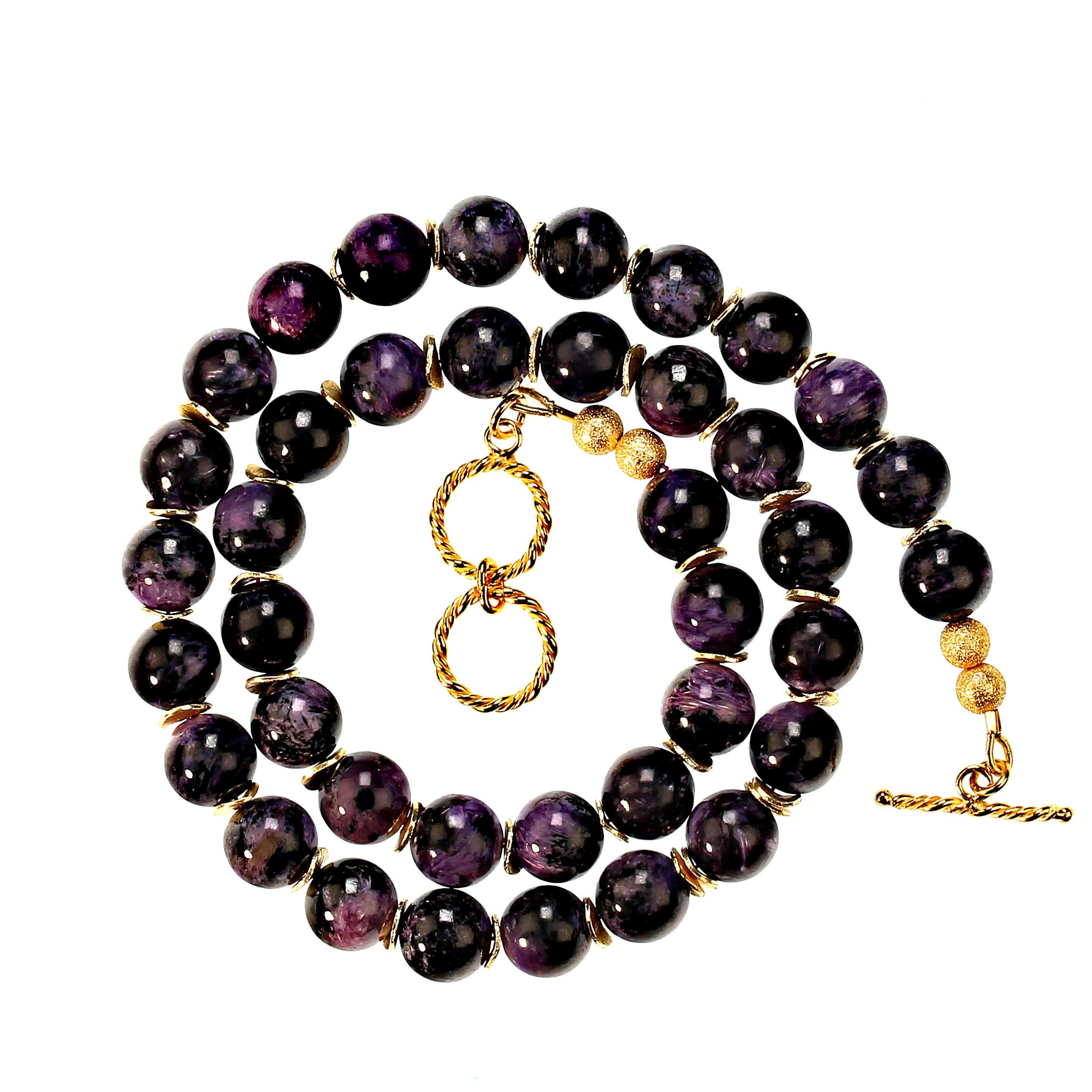 Bead  Purple Charoite Necklace with Goldy Accents  Perfect Gift! For Sale