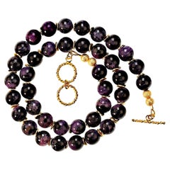 AJD  Gorgeous Purple Charoite Necklace with Goldy Accents