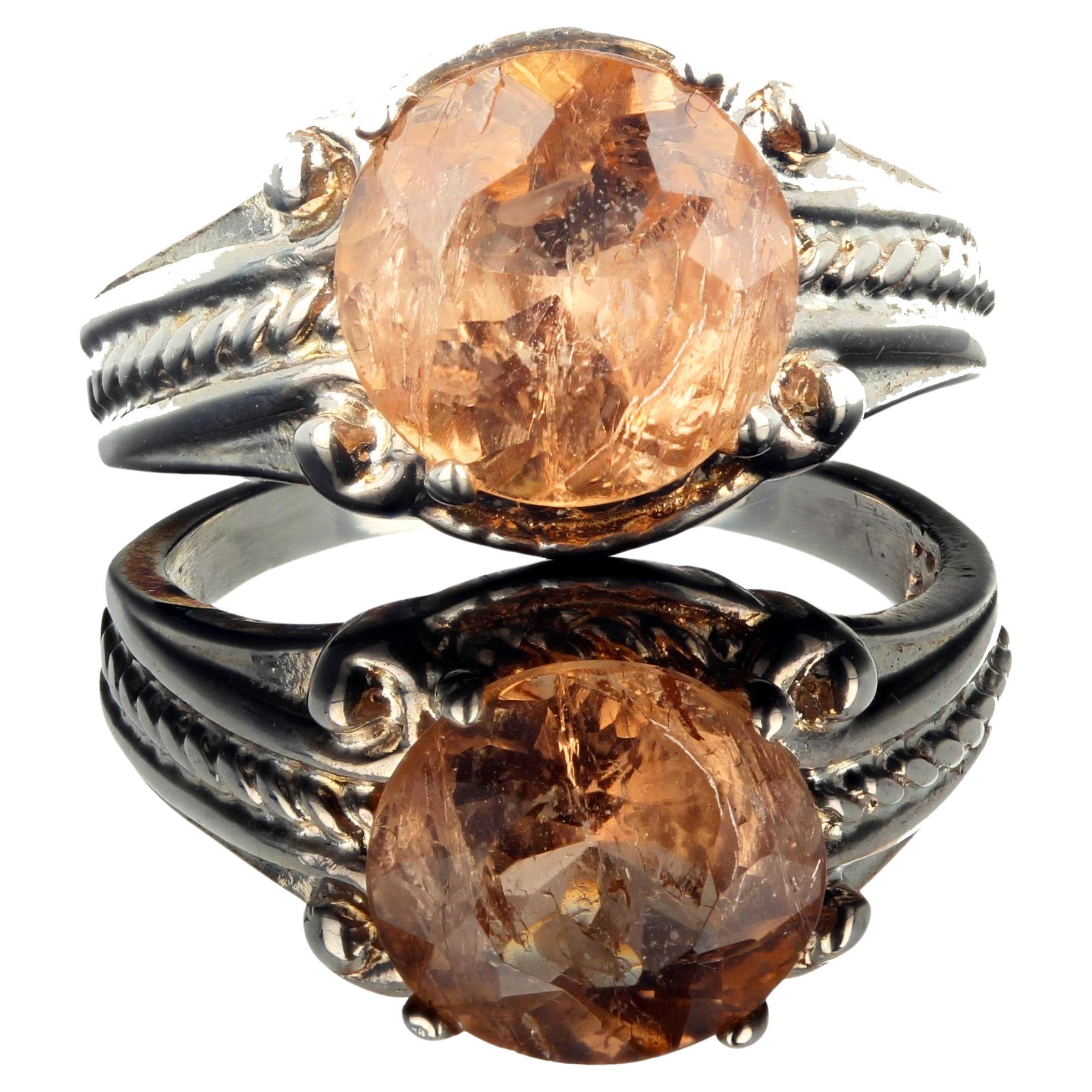 Taille ronde AJD, magnifique bague en argent pailleté avec topaze impériale brésilienne de 2,5 carats en vente