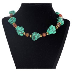 AJD Gorgeous Real Green Howlite Light Brown Vein 
Cultured Pearl 16" Necklace