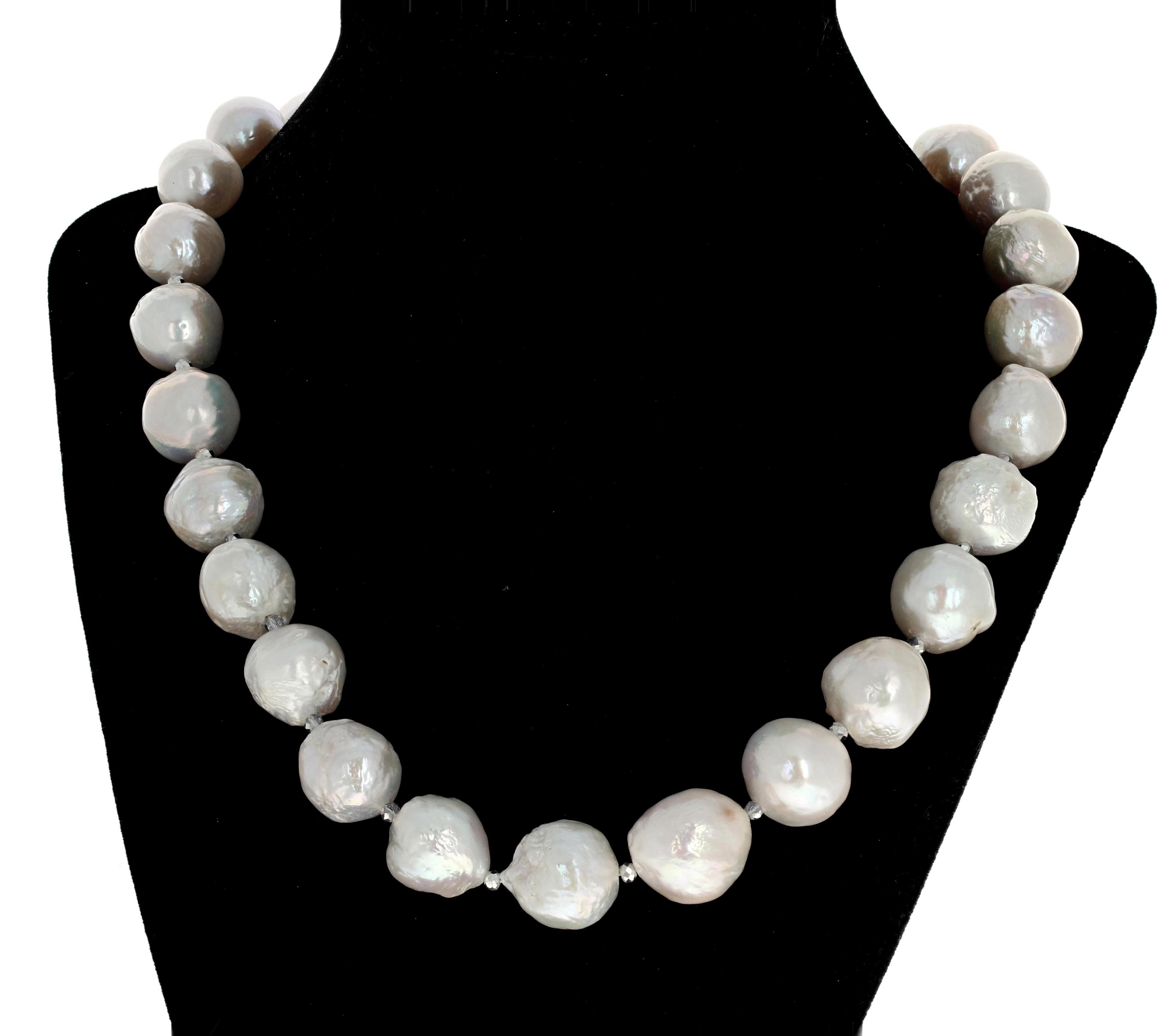 AJD Gorgeous REAL Natural Cultured White Pearls 19 1/2" Necklace For Sale