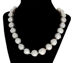 AJD Gorgeous REAL Natural Cultured White Pearls 19 1/2" Necklace