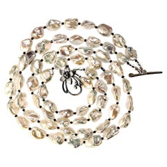 AJD Wunderschne zweireihige silberne schillernde Keshi-Perlenkette 19-23 Zoll