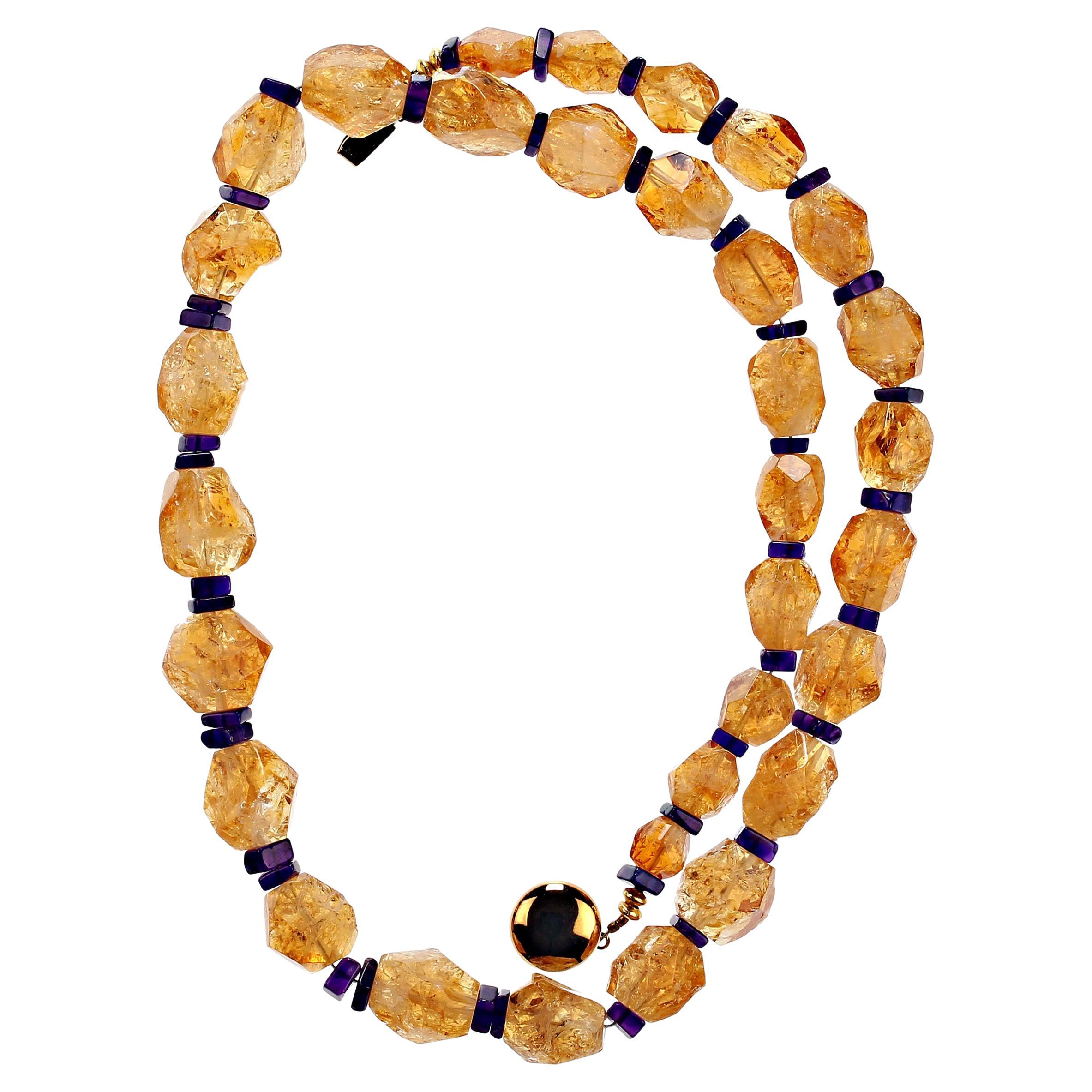 AJD Graduated, Faceted Sparkling Citrine with Amethyst Accents Necklace