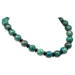 AJD Graduated Round Chrysocolla and Black Smooth Polished Onyx Necklace