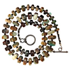 AJD Green and Brown Graduated Rondels of Peruvian Opal Necklace with Silver