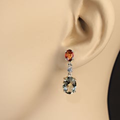 AJD Green Apatite and Orange Sapphire Dangle Earrings