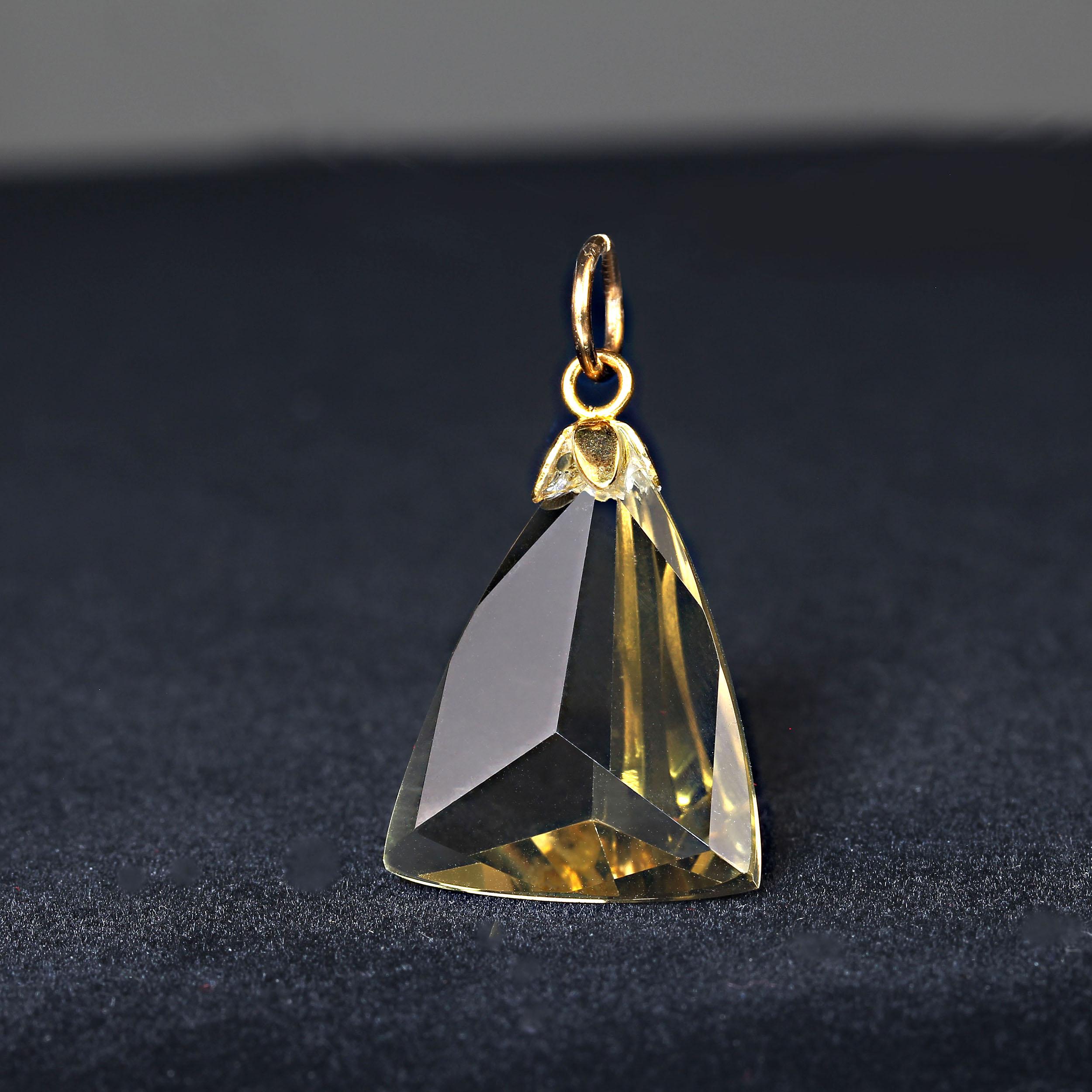 Trillion Cut AJD Green Gold Quartz Triangular Pendant    Gift Idea!