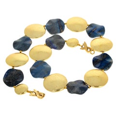 AJD Highly Polished Natural Blue Lapis Lazuli & Goldy Rondels 19 Necklace